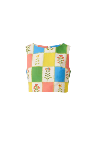 Prosperina Ellie Top in Petit Fleurs print multicolor floral patchwork cropped sleeveless top
