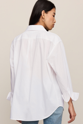 Z Supply The Gallery Button Up in White featuring crisp cotton poplin, a classic collar, button-front closure, long sleeves, and relaxed silhouette.