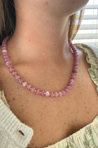 Smith & Co. Design Sea Glass Beaded Necklace in Mulberry featuring glossy pink and mulberry-toned beads.