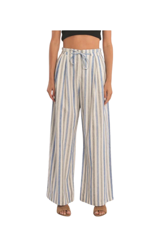 Molly Bracken blue striped wide leg pants with elastic waistband