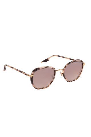 Krewe Peyton Sunglasses in Matte Black Fade featuring a rounded acetate frame, gold-tone metal details, and gradient lenses.