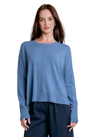 Kerisma Wagner Crew Top in Azzuro blue featuring a relaxed silhouette, crew neckline, long sleeves, and slightly cropped hem.