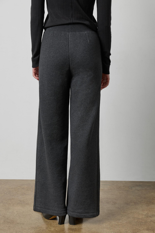 Lilla P Side Panel Terry Pant in Graphite Heather featuring soft gray cotton terry, straight legs, and a comfortable elastic waistband.