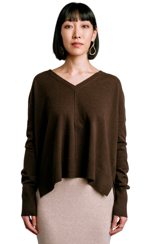 Kerisma Wagner Top in Chestnut featuring a V-neckline, long sleeves, and relaxed draped silhouette.