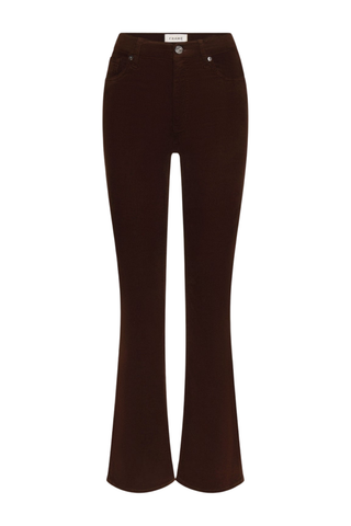 FRAME Corduroy Reboot pants in Espresso brown featuring a high-rise waist, slim fit through the thigh, and full-length bootcut leg.