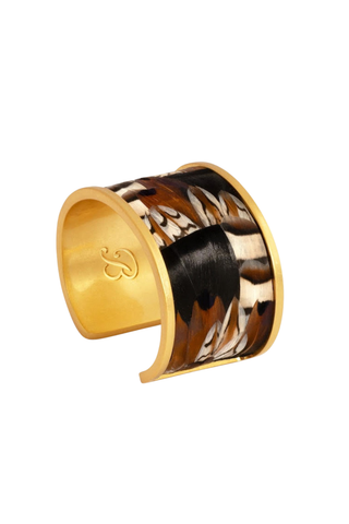 Brackish Anya Wide Cuff bracelet with a polished gold-tone finish and dark multicolored natural-inspired detailing.