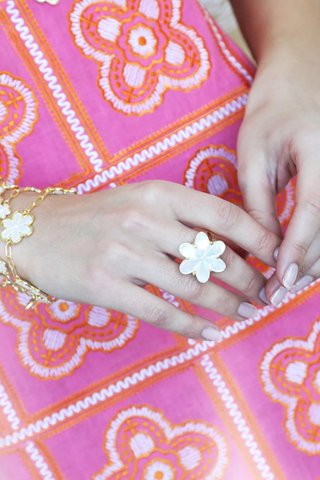 Gold dipped flower ring with mother of pearl petals and CZ center by Asha by ADM