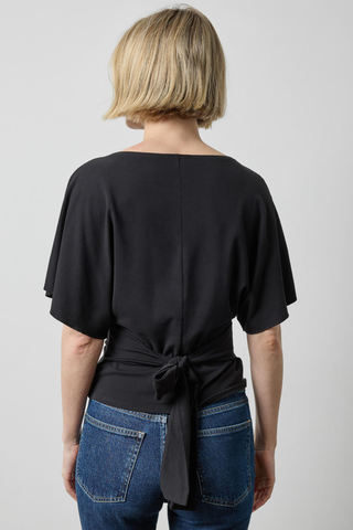 Lilla P Tie Back Dolman Top in Black featuring dramatic short dolman sleeves, a relaxed draped silhouette, and versatile tie detail.