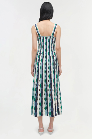 SIMKHAI Christina knit midi dress in kelly green multi with fitted silhouette