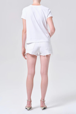 AGOLDE Parker Short in Marshmallow white denim featuring a high-rise fit with a relaxed silhouette and raw hem