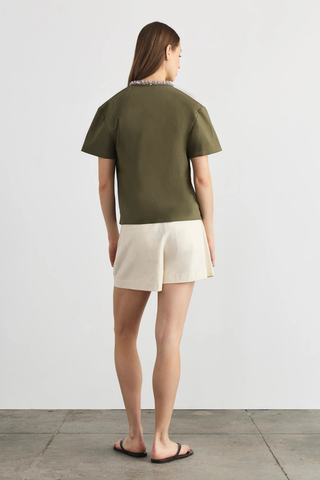 Aubrey Top fern green short sleeve blouse with embellished neckline from Tanya Taylor