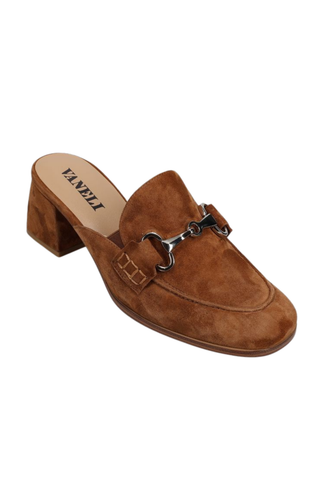 Vaneli Vestry Heeled Loafer in Cuoio suede featuring a classic horsebit detail and block heel.