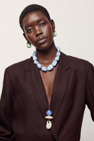 Lizzie Fortunato Organic Hoops in Seafoam featuring gold-plated brass and sculptural seafoam green resin.