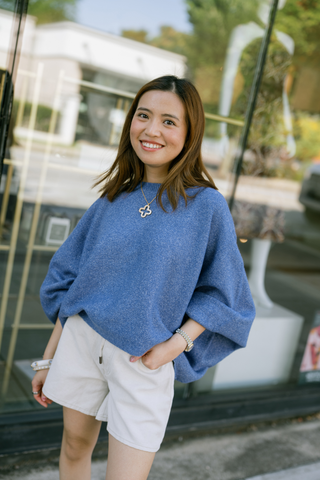 Kerisma Echo Sweater in China Blue featuring a relaxed oversized knit with long sleeves.