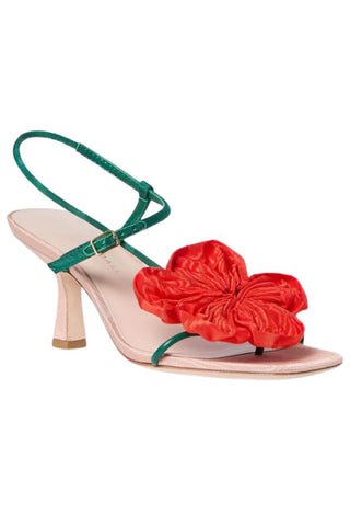 Frank Heeled Sandal, Nude/Green/Red