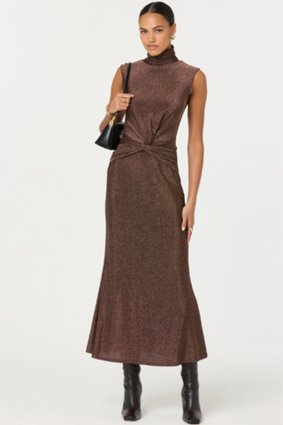 Riana Dress, Brown Metallic