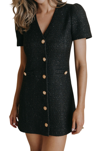 Caroline Dress, Black Tweed