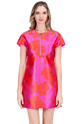 Zipper Shift Dress, Hibiscus Brocade