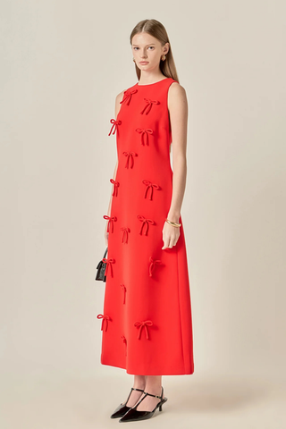 Bow Midi Dress, Red