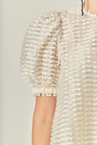 Textured Puff-Sleeve Blouse, Off White