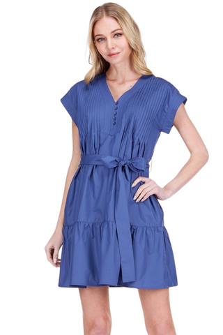 Pin Tuck Edged Dress, Navy