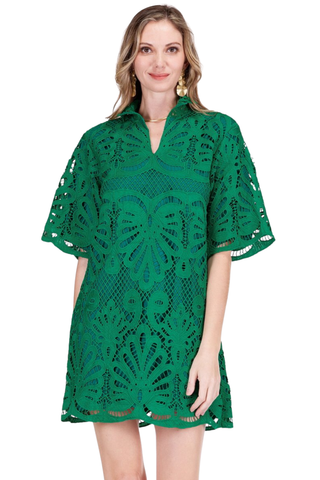 High Neck Tunic Dress, Green Lace