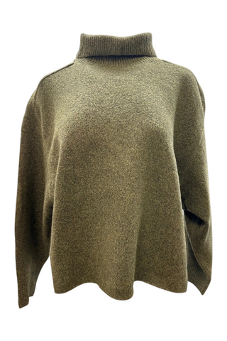 Kerisma Echo Turtleneck in Olive Jade featuring a relaxed oversized silhouette, long sleeves, and classic turtleneck neckline.