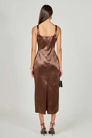 Satin Midi Dress, Espresso