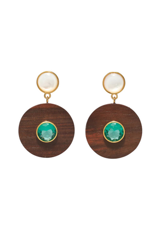 Taj Disc Earrings, Acacia Wood