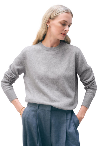 Cashmere Crew Sweater, Grey Heather