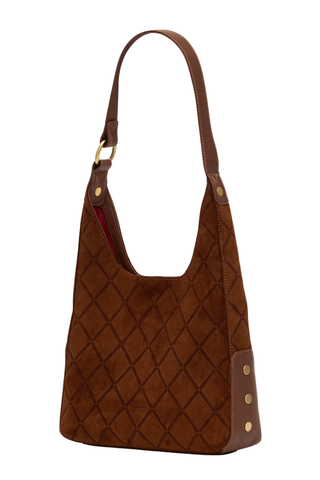 Tim Med Handbag, Chocolate Diamond Suede