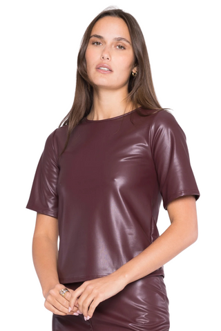 Long Short Sleeve Top, Oxblood Vegan Leather