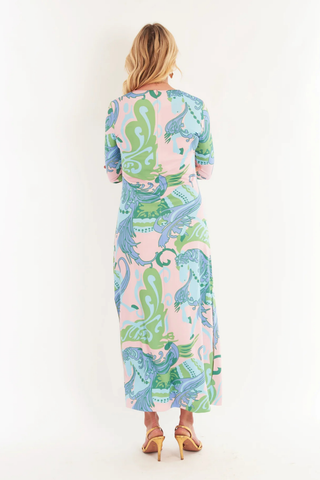 C.K. Bradley Ashton dress in nouveau pastel with long sleeves and printed design