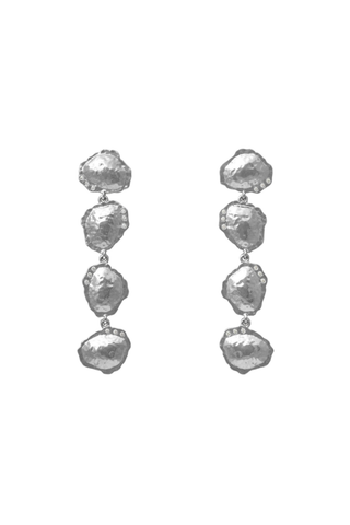 Brackish French Quarter Drop Earrings in Silver featuring cascading organic shapes, rhodium plating, and sparkling cubic zirconia accents.