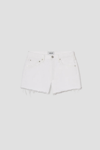 AGOLDE Parker Short in Marshmallow white denim featuring a high-rise fit with a relaxed silhouette and raw hem
