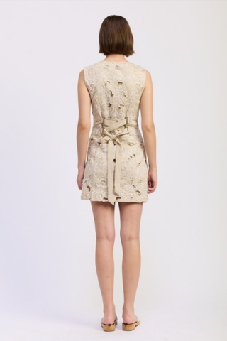 Selma Mini Dress natural sleeveless textured mini dress with button front from En Saison
