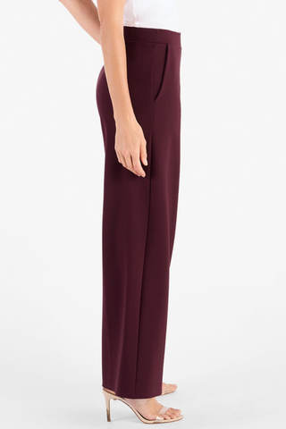 Jude Connally Nicolette Pants in Merlot featuring a pull-on waist, wide-leg silhouette, full length, and side pockets.