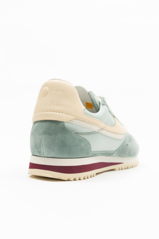 ONCEPT Rennes Sneaker in Agave featuring soft sage green Italian suede, neutral accents, and a retro running-inspired silhouette.