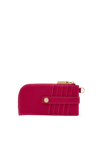 Red wallet with gold accents on a white background