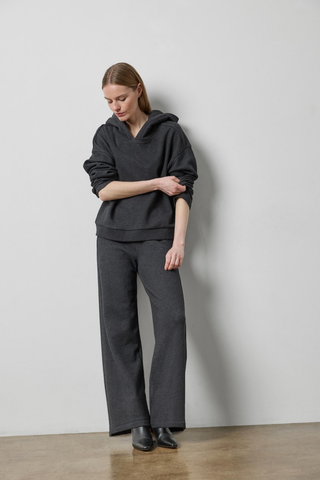 Lilla P Side Panel Terry Pant in Graphite Heather featuring soft gray cotton terry, straight legs, and a comfortable elastic waistband.