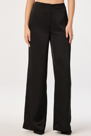 ASTR Ivana Pants in Black featuring a high-rise waist, full-length wide-leg silhouette, and fluid tailored fit.