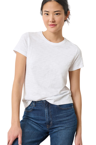 White short sleeve crewneck t-shirt with back seam detail in soft cotton slub fabric by Lilla P