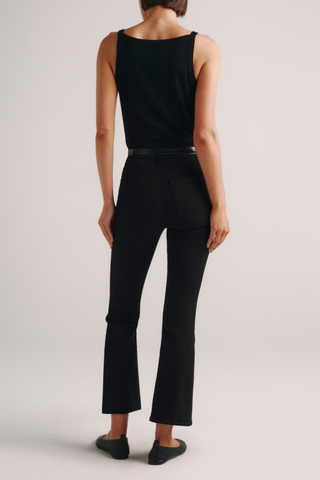 DL1961 Bridget Boot Crop Jean in Hail no-fade black denim with a high-rise waist and cropped bootcut leg.