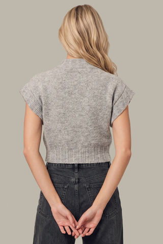 525 America Greer Dolman Sweater in Grey Melange featuring a marled knit, mock neckline, extended shoulders, and cropped silhouette.