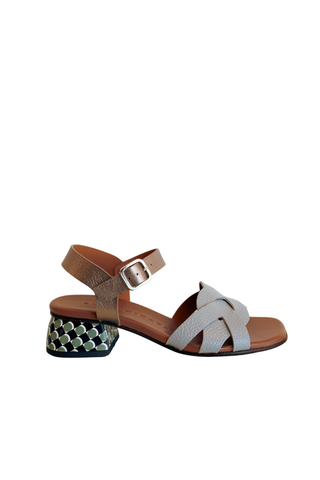 Chie Mihara Quara sandal in sandonis fog with neutral straps and geometric heel