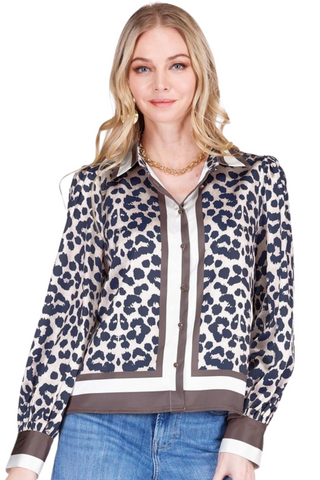 Puff Sleeve Blouse, Leopard Border