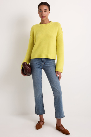 Marie Oliver Ozzie Sweater in Vivid featuring a bright citron yellow color, relaxed oversized silhouette, and luxurious cashmere knit.