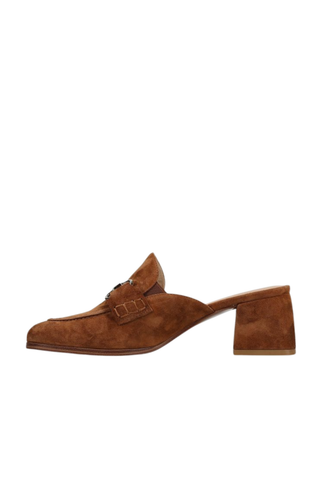 Vaneli Vestry Heeled Loafer in Cuoio suede featuring a classic horsebit detail and block heel.