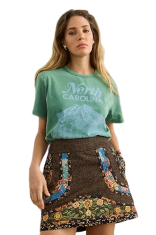 Hunter Bell Schulte Skirt in High Country Tweed featuring a brown multicolor print and A-line mini silhouette.