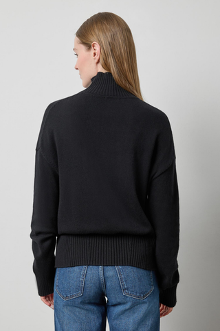 Lilla P Relaxed Mock Turtleneck Sweater in Black featuring a soft cotton-cashmere knit, long sleeves, and comfortable mock neckline.